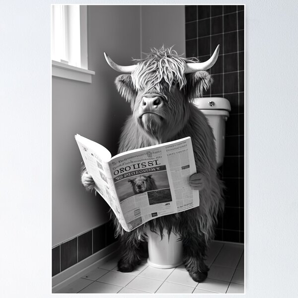 Item preview, Highland Cow Sitting on the Toilet Reading a Newspaper designed and sold by CheekyAnimalz.