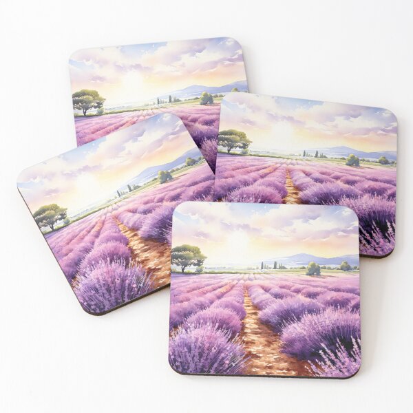 Item preview, Fields of lavender at sunset - Watercolor landscape painting designed and sold by TheArtistOf2022.