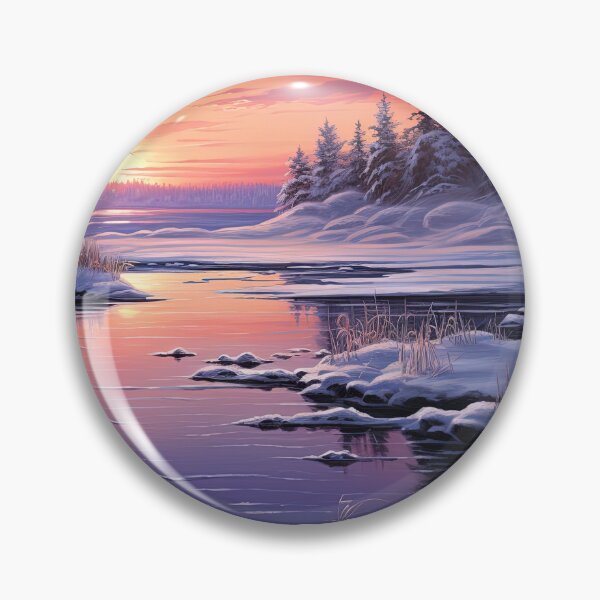 Item preview, Lake with snow trees at sunrise sky - Landscape painting designed and sold by TheArtistOf2022.