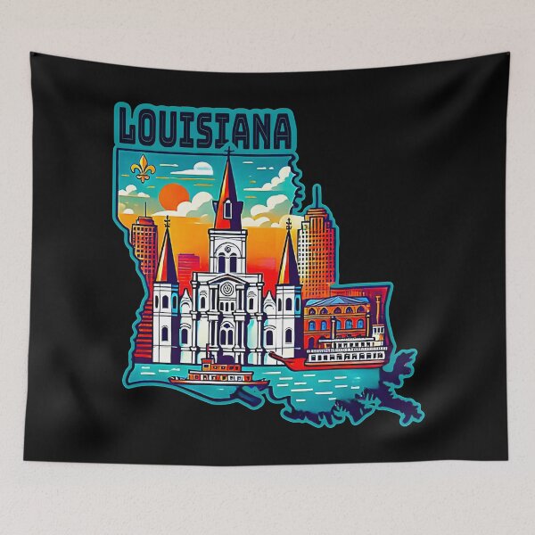 Item preview, Louisiana State Map USA Skyline and Landmarks Illustration- travel souvenir art designed and sold by Unitepeople.