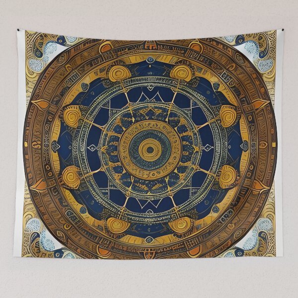 Item preview, Ethnic Mandala in Blue and Gold Tones designed and sold by MandalasShops.