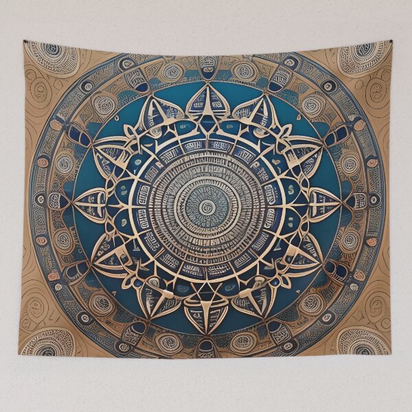 Artikelvorschau, Geometrisches Mandala mit Türkis- und Goldton entworfen und verkauft von MandalasShops.