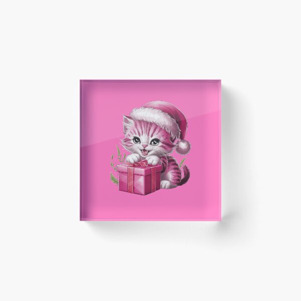 Item preview, Pink Christmas Kitty Playing With Present | Pink designed and sold by PinkGoddessLove.