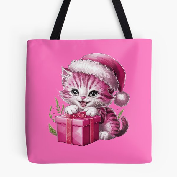 Item preview, Pink Christmas Kitty Playing With Present | Pink designed and sold by PinkGoddessLove.