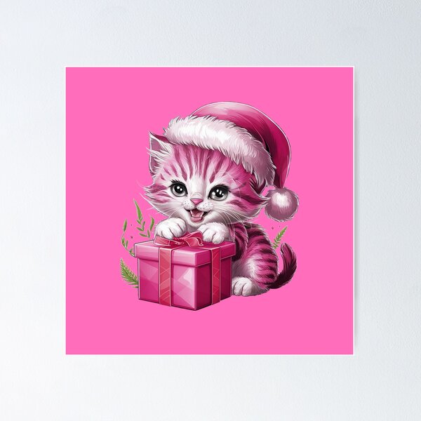 Item preview, Pink Christmas Kitty Playing With Present | Pink designed and sold by PinkGoddessLove.