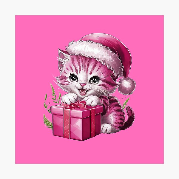 Item preview, Pink Christmas Kitty Playing With Present | Pink designed and sold by PinkGoddessLove.