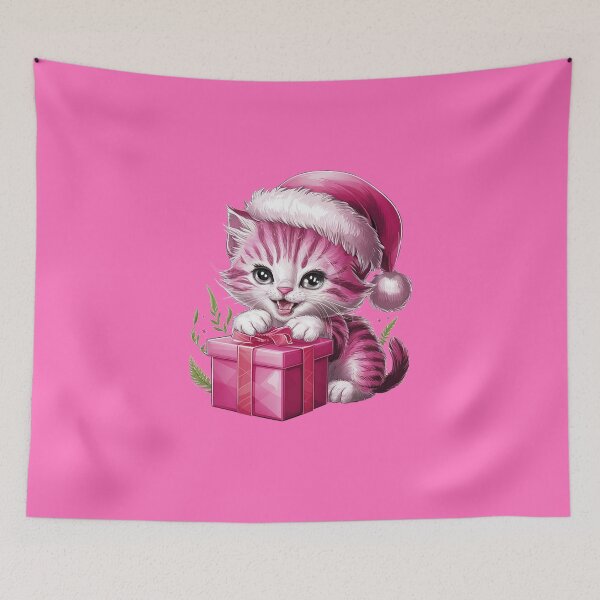 Item preview, Pink Christmas Kitty Playing With Present | Pink designed and sold by PinkGoddessLove.