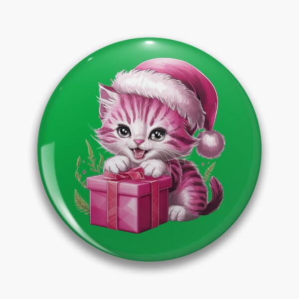 Item preview, Pink Christmas Kitty Playing With Present | Green designed and sold by PinkGoddessLove.