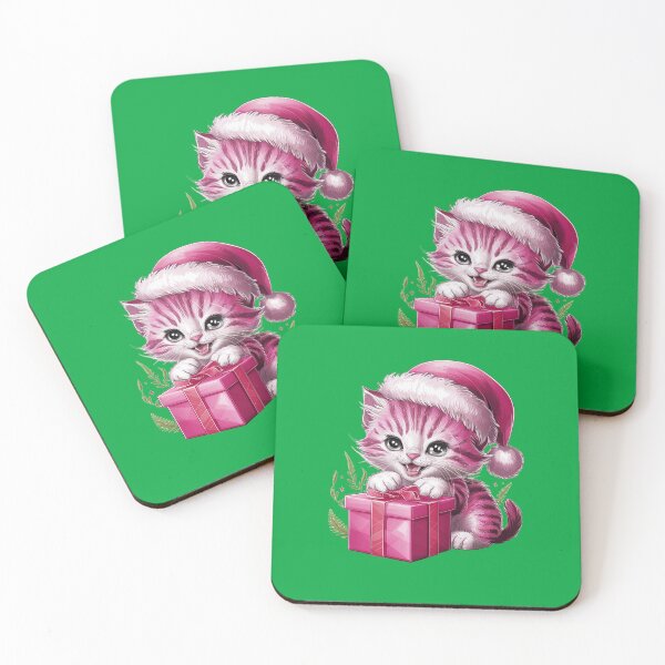 Item preview, Pink Christmas Kitty Playing With Present | Green designed and sold by PinkGoddessLove.