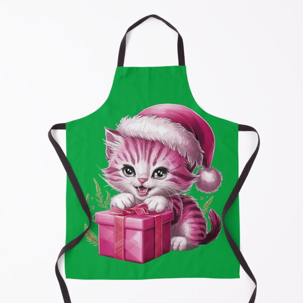 Item preview, Pink Christmas Kitty Playing With Present | Green designed and sold by PinkGoddessLove.