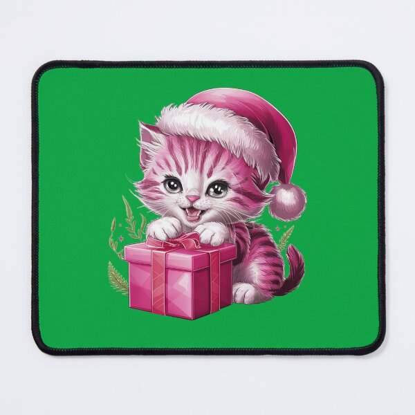 Item preview, Pink Christmas Kitty Playing With Present | Green designed and sold by PinkGoddessLove.
