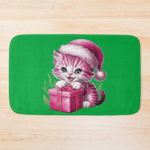 Item preview, Pink Christmas Kitty Playing With Present | Green designed and sold by PinkGoddessLove.