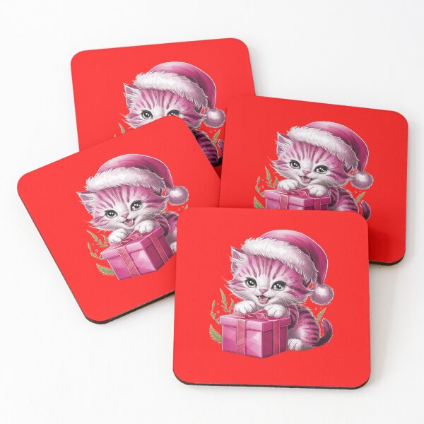 Item preview, Pink Christmas Kitty Playing With Present | Red designed and sold by PinkGoddessLove.