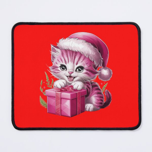 Item preview, Pink Christmas Kitty Playing With Present | Red designed and sold by PinkGoddessLove.