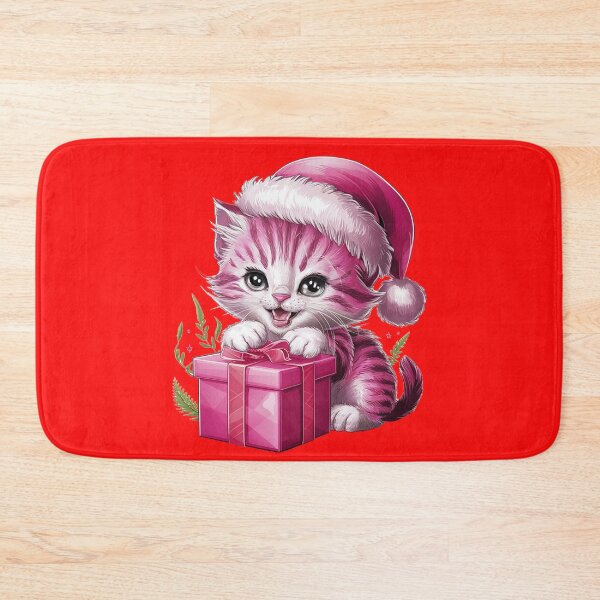 Item preview, Pink Christmas Kitty Playing With Present | Red designed and sold by PinkGoddessLove.