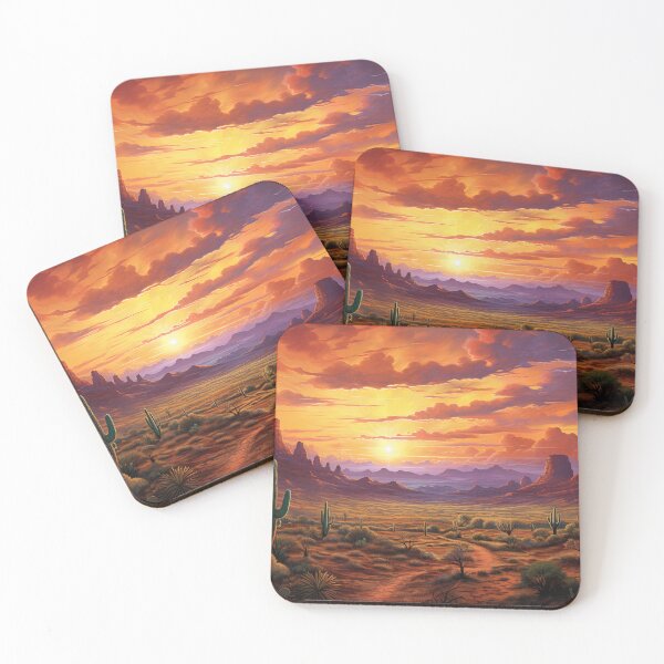 Item preview, Majestic sunrise over desert with plants - Landscape painting designed and sold by TheArtistOf2022.