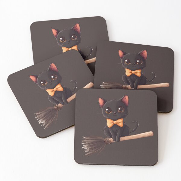 Item preview, Cat Riding on a Witch's Broom designed and sold by LarkspurAndTea.