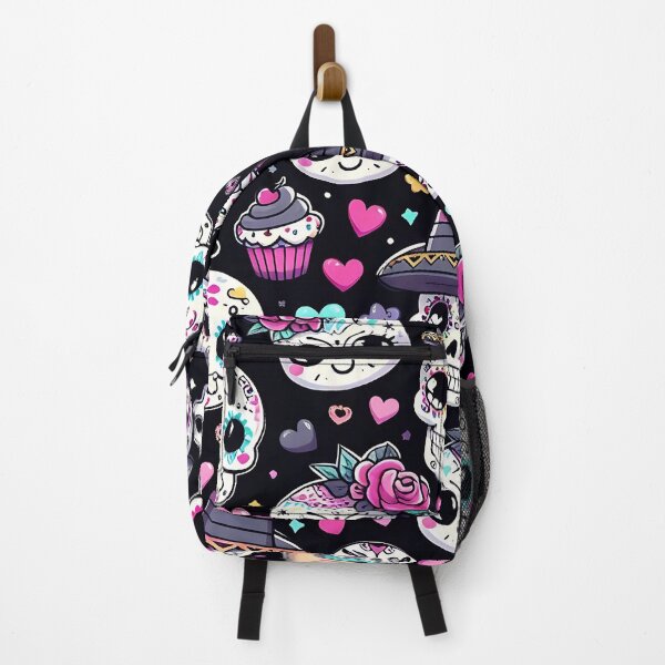 Item preview, kawaii Sugar Skull pattern black background designed and sold by LittleBabyStyle.