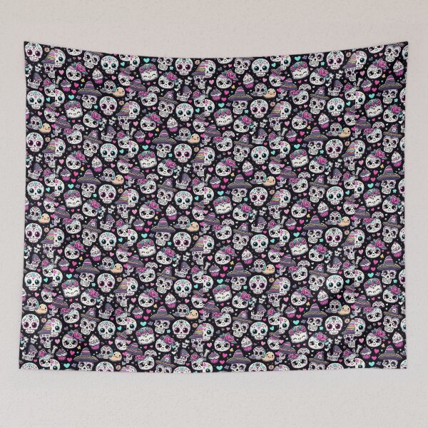 Item preview, kawaii Sugar Skull pattern black background  designed and sold by LittleBabyStyle.