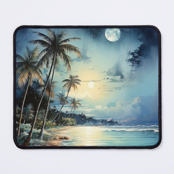 Item preview, Sandy beach Ocean view at night with moon - Acrylic wildlife painting designed and sold by TheArtistOf2022.