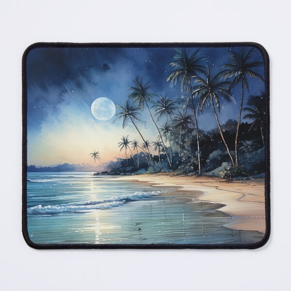 Item preview, Sandy beach Ocean view at night with moon - Acrylic wildlife painting designed and sold by TheArtistOf2022.