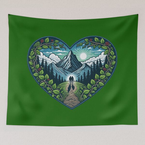 Item preview, People with backpacks hiking through a mountainous landscape. designed and sold by VisualHut.