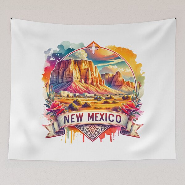 Artikelvorschau, ✨Retro-Aquarellkarten der US-Bundesstaaten – New Mexico – Vintage-Reisekunst für T-Shirts, Tassen, Aufkleber und mehr entworfen und verkauft von artedigital99.