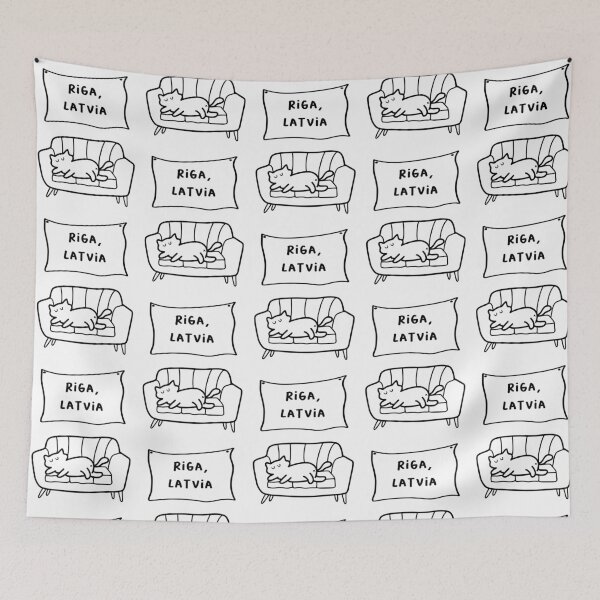 Item preview, Riga, Latvia | A Cute Cat Sleeping Peacefully on a Cozy Couch Illustration designed and sold by RM-Journey.