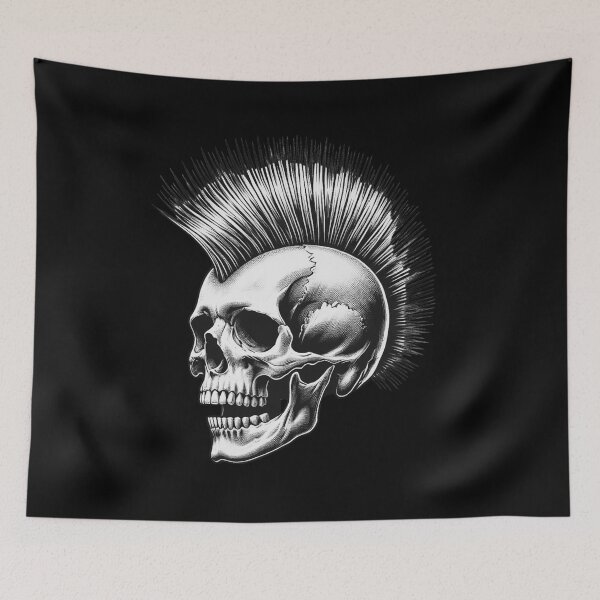 Artikelvorschau, Totenkopf mit Irokesenschnitt entworfen und verkauft von Blink Art Studio.
