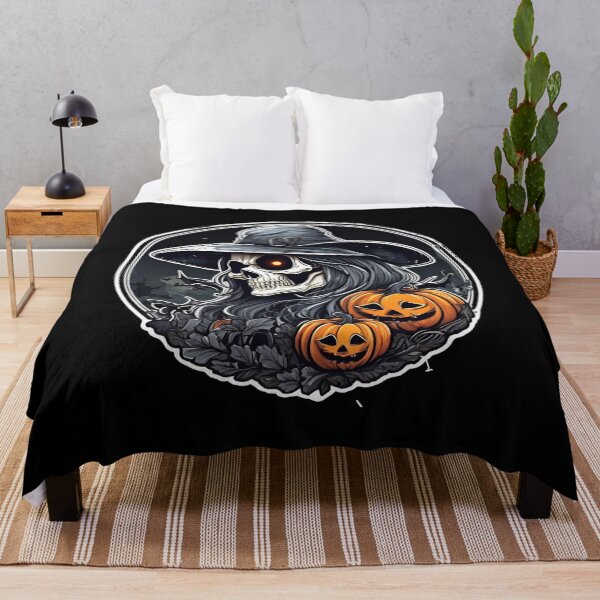 Aperçu de l'œuvre Halloween : squelette avec une citrouille effrayante créée et vendue par Merch-Kitsune.