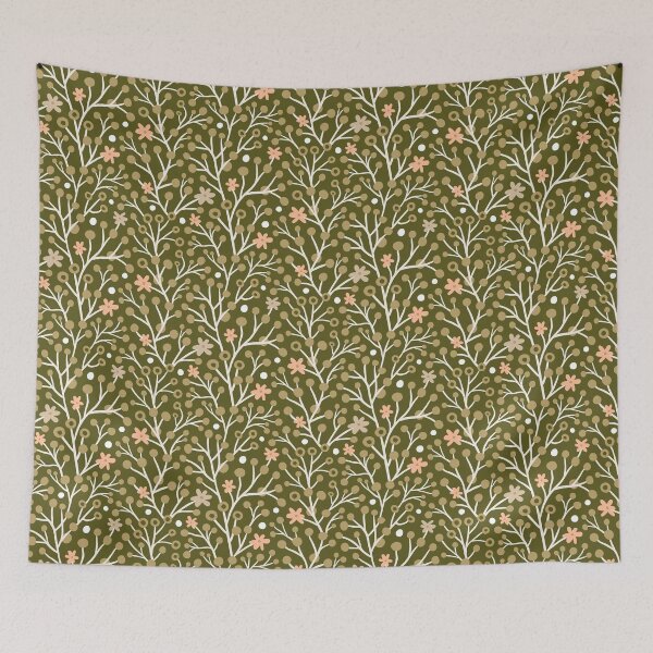 Item preview, Folky blossom pattern in olive green designed and sold by Miss-Belle.