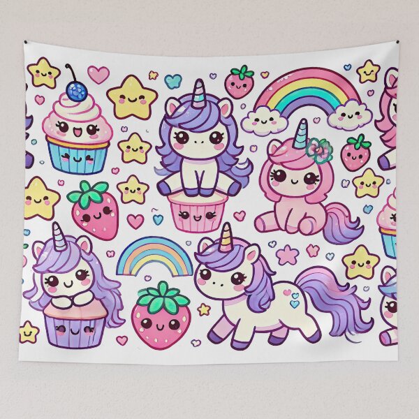 Item preview, Adorable Pink Unicorn Cupcakes with Rainbow Party Vibes Collection designed and sold by KawaiiCherryPie.