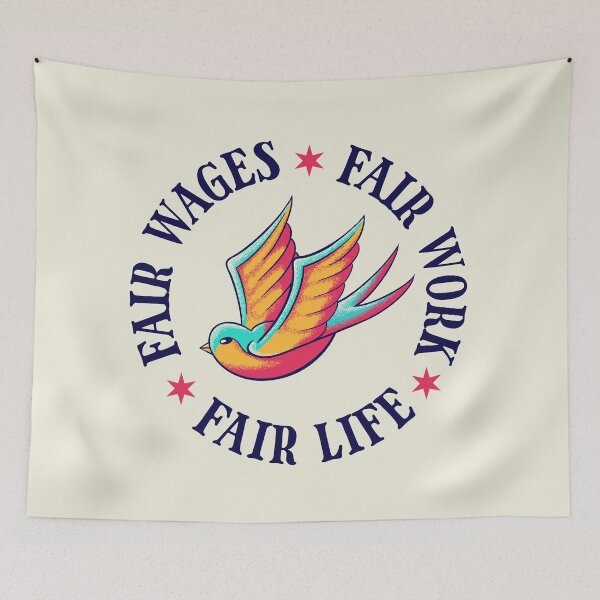 Item preview, Fair Wages Fair Work Fair Life - Swallow Traditional American Flash designed and sold by Picket Club.