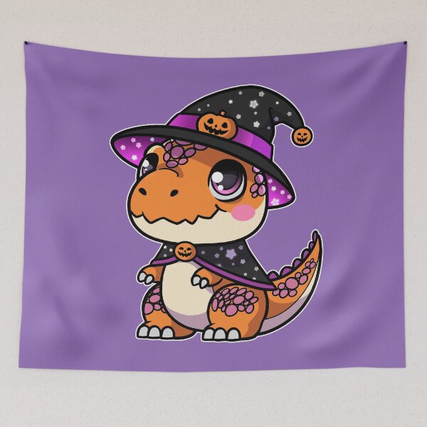 Item preview, Cute Kawaii Dinosaur with Witch Hat | Halloween Cartoon Dino Art designed and sold by DinoTropolis.