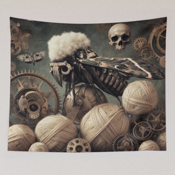 Item preview, The Knitters Nightmare, satyr, steampunk, skull, gift for knitters, goth designed and sold by ANotiontoKnit.