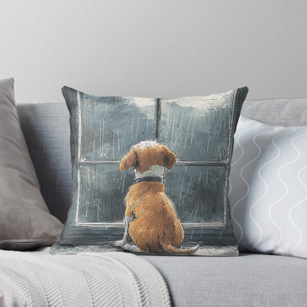 Item preview, Rainy Day Puppy by the Window - Intricate Pen Illustration designed and sold by PaintbrushPlace.