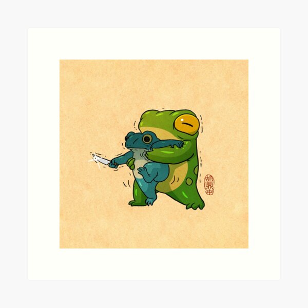 Item preview, cute stabby frog being held back let it go bro artwork asian style designed and sold by DingHuArt.