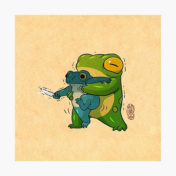 Item preview, cute stabby frog being held back let it go bro artwork asian style designed and sold by DingHuArt.