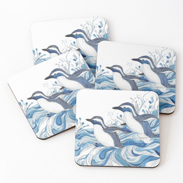 Item preview, Whimsical Pen Illustration of Penguins Sliding on Ice designed and sold by PaintbrushPlace.