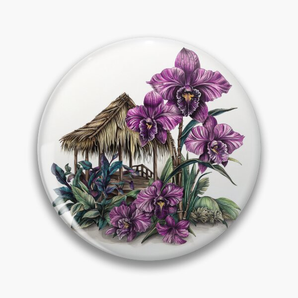 Artikelvorschau, Bezaubernde Federzeichnung von Orchideen in tropischer Umgebung entworfen und verkauft von PaintbrushPlace.