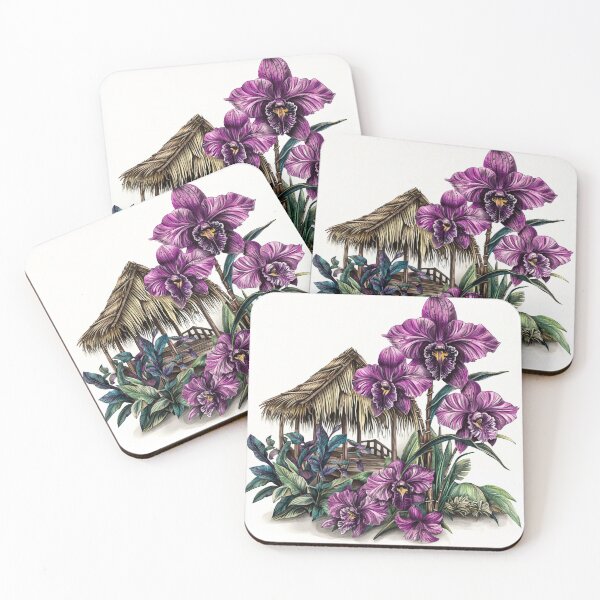 Item preview, Enchanting Pen Illustration of Orchids in Tropical Setting designed and sold by PaintbrushPlace.