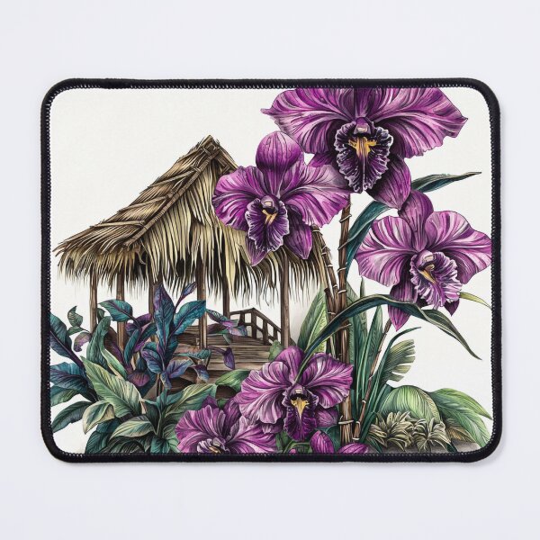 Item preview, Enchanting Pen Illustration of Orchids in Tropical Setting designed and sold by PaintbrushPlace.