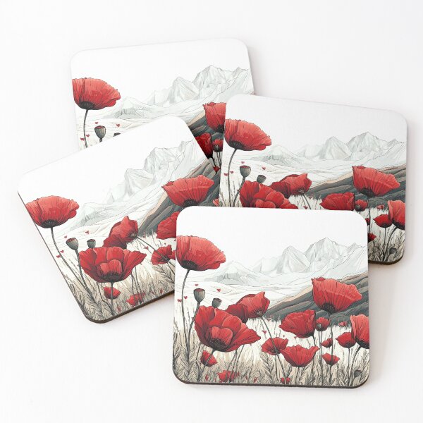 Item preview, Intricate Pen Illustration of Red Poppies Swaying in the Wind designed and sold by PaintbrushPlace.