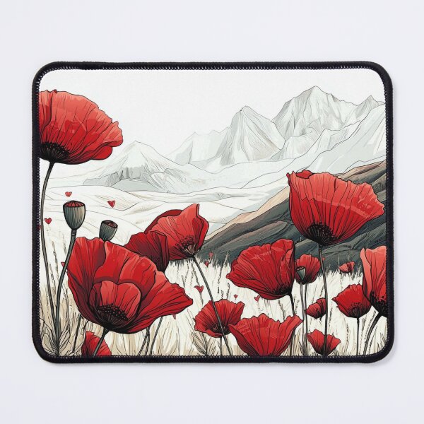 Item preview, Intricate Pen Illustration of Red Poppies Swaying in the Wind designed and sold by PaintbrushPlace.