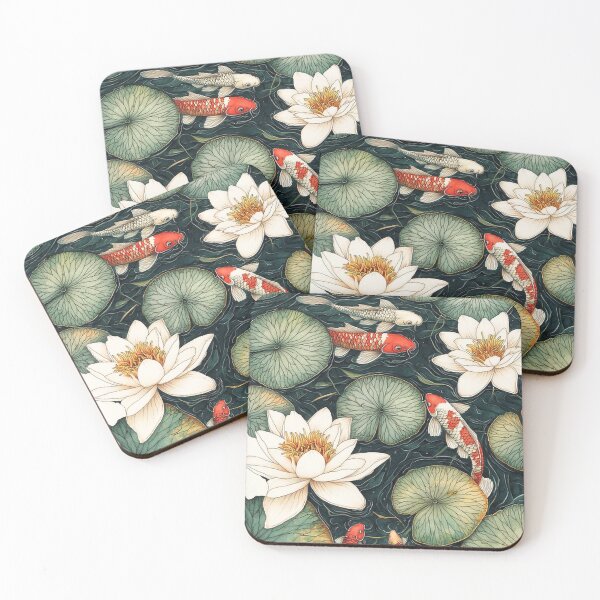 Item preview, Intricate Pen Illustration of Water Lilies on a Serene Pond designed and sold by PaintbrushPlace.