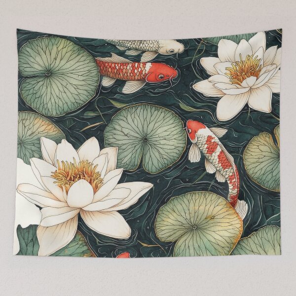 Item preview, Intricate Pen Illustration of Water Lilies on a Serene Pond designed and sold by PaintbrushPlace.