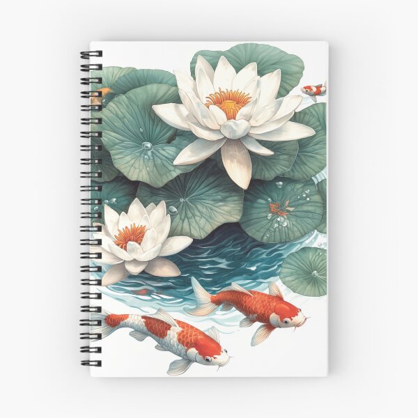 Item preview, Serene Pen Illustration of Water Lilies and Koi Fish designed and sold by PaintbrushPlace.
