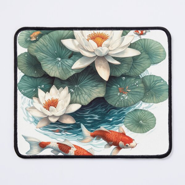 Item preview, Serene Pen Illustration of Water Lilies and Koi Fish designed and sold by PaintbrushPlace.