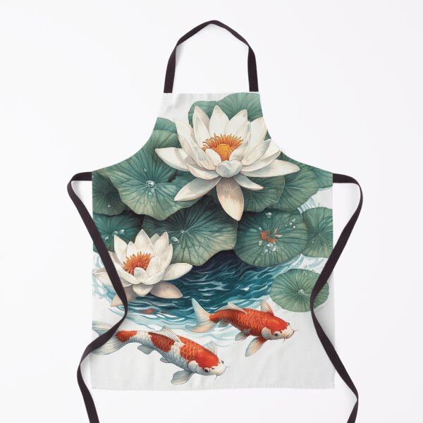 Item preview, Serene Pen Illustration of Water Lilies and Koi Fish designed and sold by PaintbrushPlace.