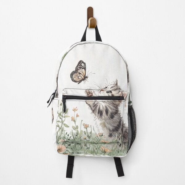 Item preview, Intricate Pen Illustration of Fluffy Kitten Playing with Butterfly designed and sold by PaintbrushPlace.